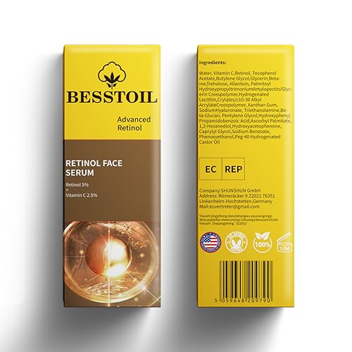 Besstoil Retinol Serum for Face,High Strength Anti-aging Serum with 5% Retinol & 2.5% Vitamin C Outstanding Synthetic Effect to Reduce Wrinkle and Dark Circle (30ml)