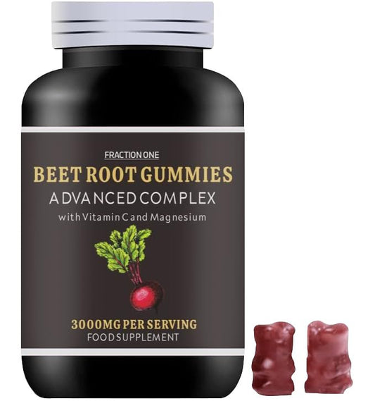 Fraction One Beetroot Gummies - 3000mg - 5:1 Extract - 120 Gummies - 60 Servings - Enhanced with Vitamin C, and Magnesium - Beetroot Supplement - Nitric Oxide Supplement - Blood Pressure Support