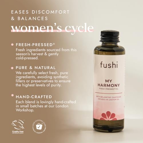 Fushi My Harmony Oil 50ml - Herbal Infusion for Women's Balance & Wellness - Shatavari & Castor Oil for Bloating, Cramp Relief, Menopause, Soothing Discomfort