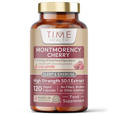 Time Health Montmorency Cherry - Maximum Strength 50:1 Extract 2% Proanthocyanidins - 17500mg Wholefood Equivalent per Capsule - CherryPURE® - Vegan - UK Made - GMP Standards - Zero Additives