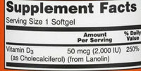 Generic Vitamin D-3, 2K IU, Non-GMO, Gluten-Free 120 Softgels