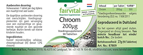 Fairvital | Chromium 200mcg from Chromium picolinate - Bulk Pack for 3 Months - HIGH Dosage - Vegan - 90 Tablets