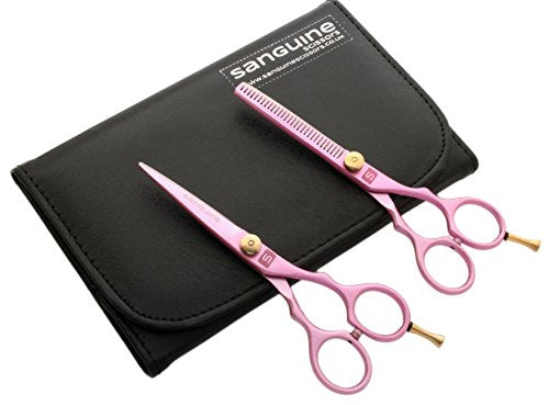 Sanguine Pink Hair Scissors and Hair Thinning Scissors Set, 5.5 inch Presentation Case/Box