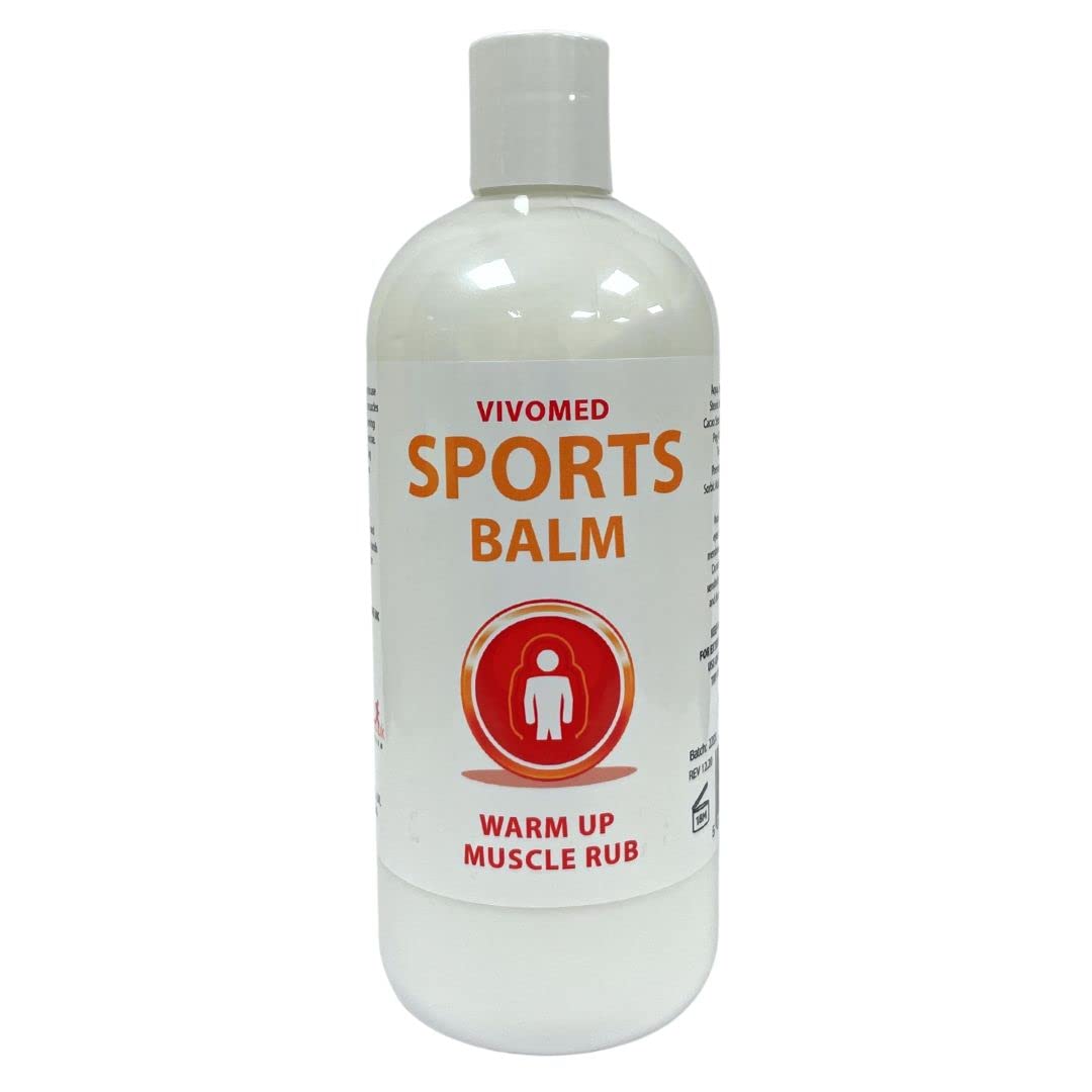 Vivomed Sports Massage Balm – Warming Muscle Heat Up Rub for Pre-Exercise Relief & Recovery | Arnica & Helianthus Oil Lotion | 500ml Warm Up Cream for Joint Pain, Muscle Aches, Injury Prevention