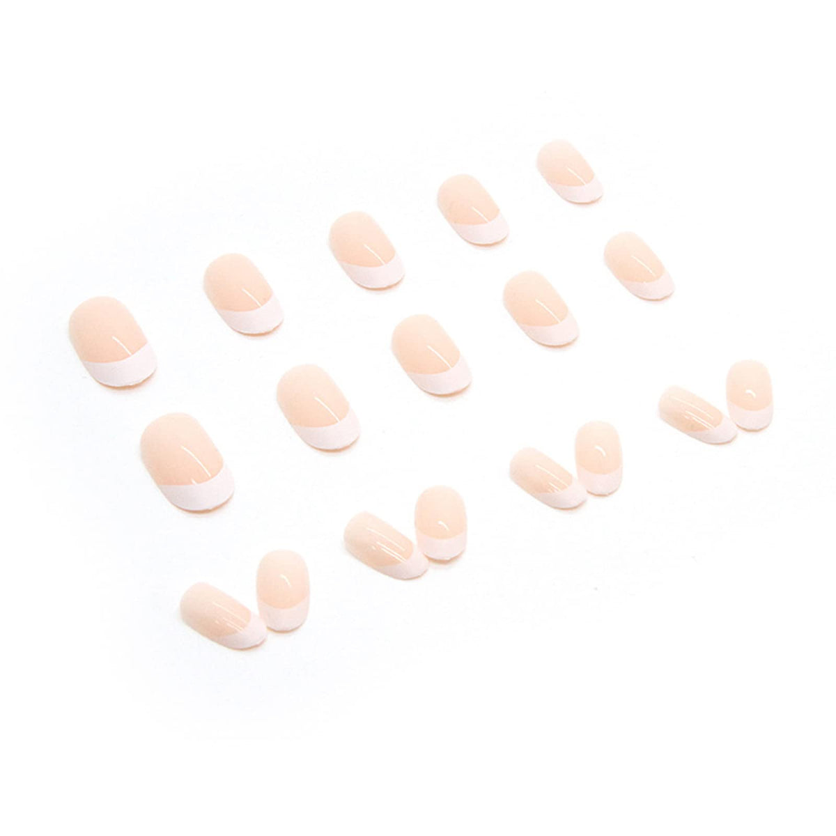 Ceboic 24PCS Short False Nails Almond, French Tip Nude & White Press on Nails Designs, Glossy Removable Glue-on Nails Fake Nails Set with Glue Stickers, Acrylic Full Cover Stick on Nails for Women Girls