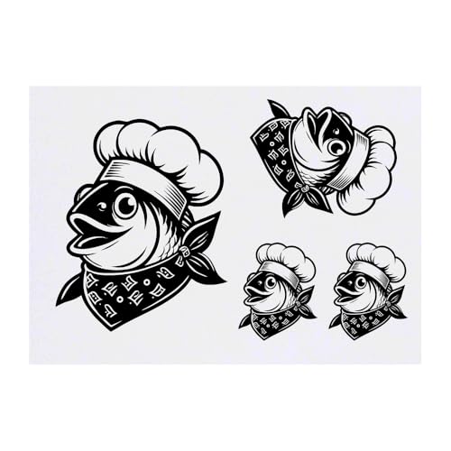 Azeeda 4 x 'Fish Chef' Temporary Tattoos - Water Resistant, Skin-Safe, Non-Toxic Transfers, Mixed Sizes (TO00077402)