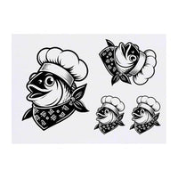 Azeeda 4 x 'Fish Chef' Temporary Tattoos - Water Resistant, Skin-Safe, Non-Toxic Transfers, Mixed Sizes (TO00077402)