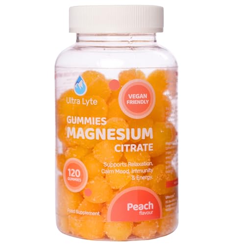 Ultra Lyte Magnesium Citrate Gummies – 336 mg Elemental Magnesium per Serving – 120 Gummies (30 Days) – Gelatin Free Vegan High-Strength Supplement – Peach Flavour
