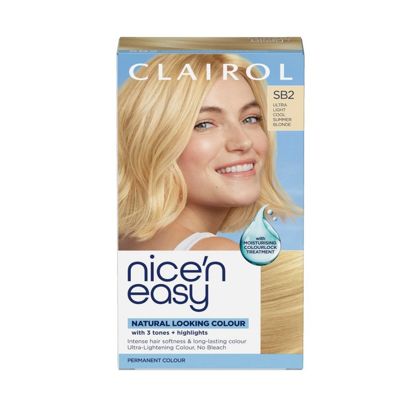 Clairol Nice'n Easy Hair Dye, SB2 Ultra Light Cool Summer Blonde, Natural Looking Oil Infused Permanent Hair Dye