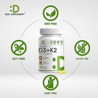 DEAL SUPPLEMENT Vitamin D3 K2 Softgel, 250 Count, 2-1 Complex, Vitamin D3 5000 IU & Vitamin K2 MK7