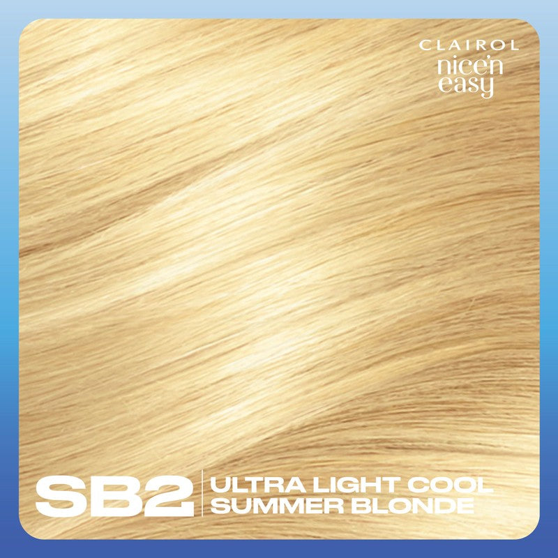 Clairol Nice'n Easy Hair Dye, SB2 Ultra Light Cool Summer Blonde, Natural Looking Oil Infused Permanent Hair Dye