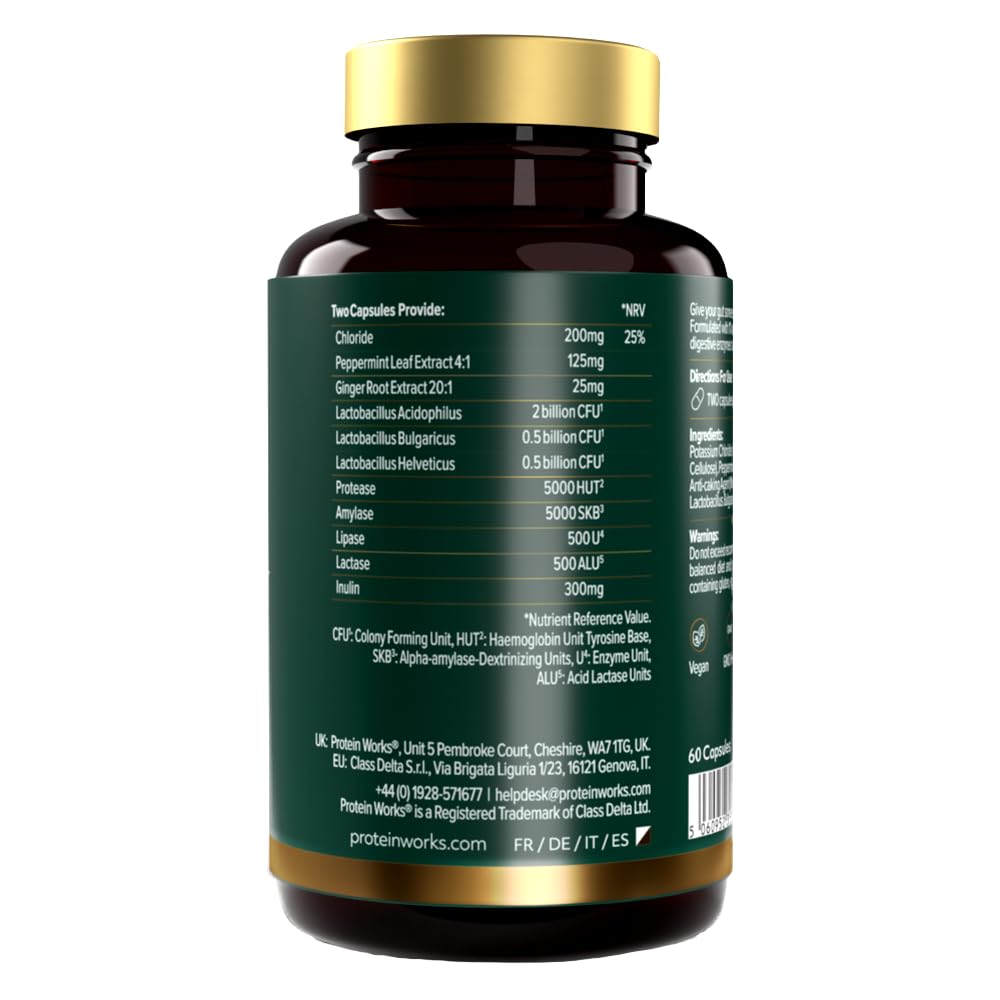 THE PROTEIN WORKS Gut Love, Science-Backed Blend of Prebiotics, Probiotics & Digestive Enzymes, 11 Active Ingredients, Added Ginger & Peppermint Extract, Supports Digestive Health, Vegan, 60 Capsules | Protein Works
