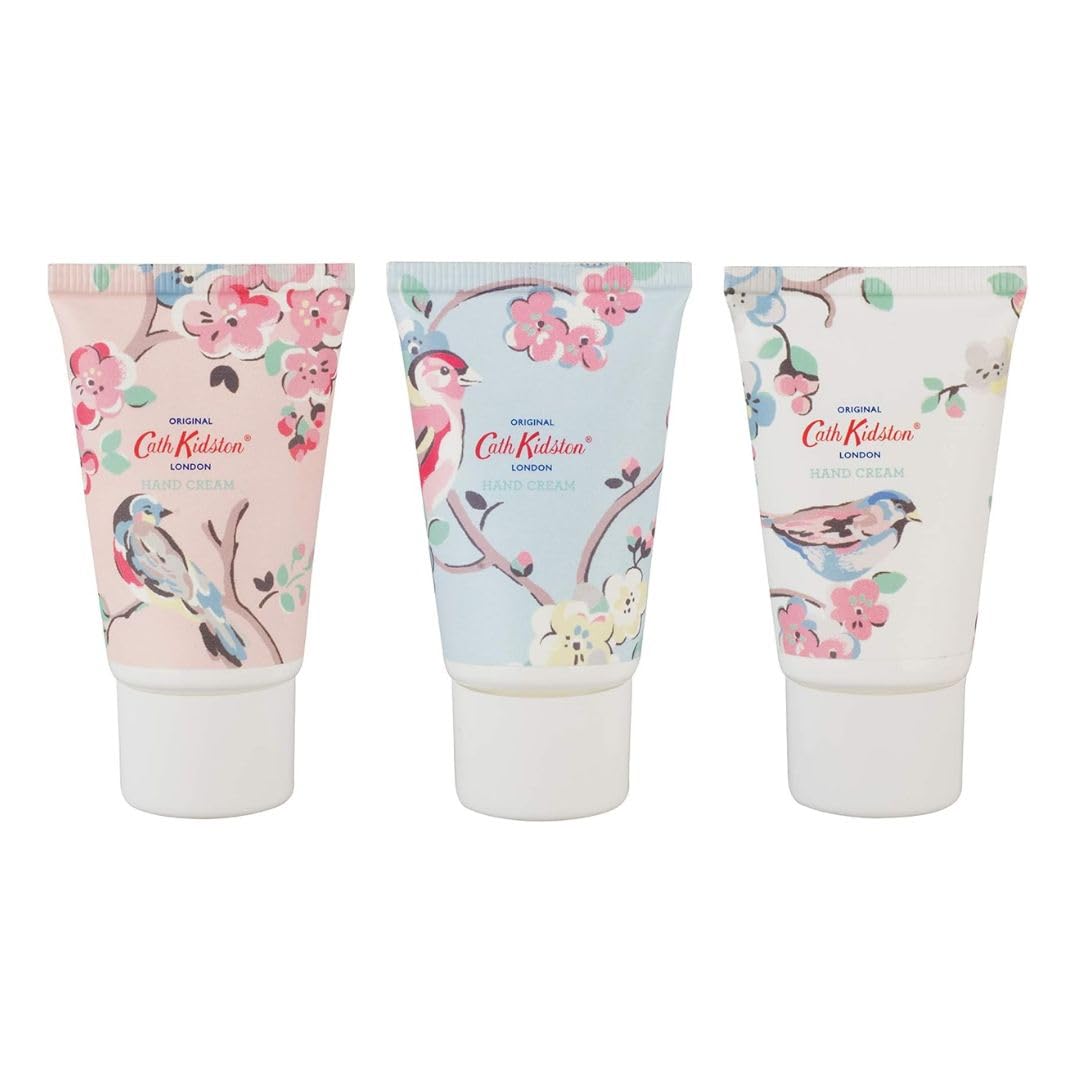 Cath Kidston Hand Cream 3x 30ml, Shea Butter, 3 Fragrances, Hand Care Moisturiser, Pocket and Travel Size, Vegan and Cruelty Friendly, Beauty Gift For Her, Blossom Birds Collection