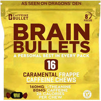 Caffeine Bullet 80mg Caffeine & 160mg L-Theanine Focus Enhancing Energy Chews – 8-Hour Focus Nootropic Stack, Mental Acuity & Cognitive Support | Caramel Frappe Flavor, 4 Pack