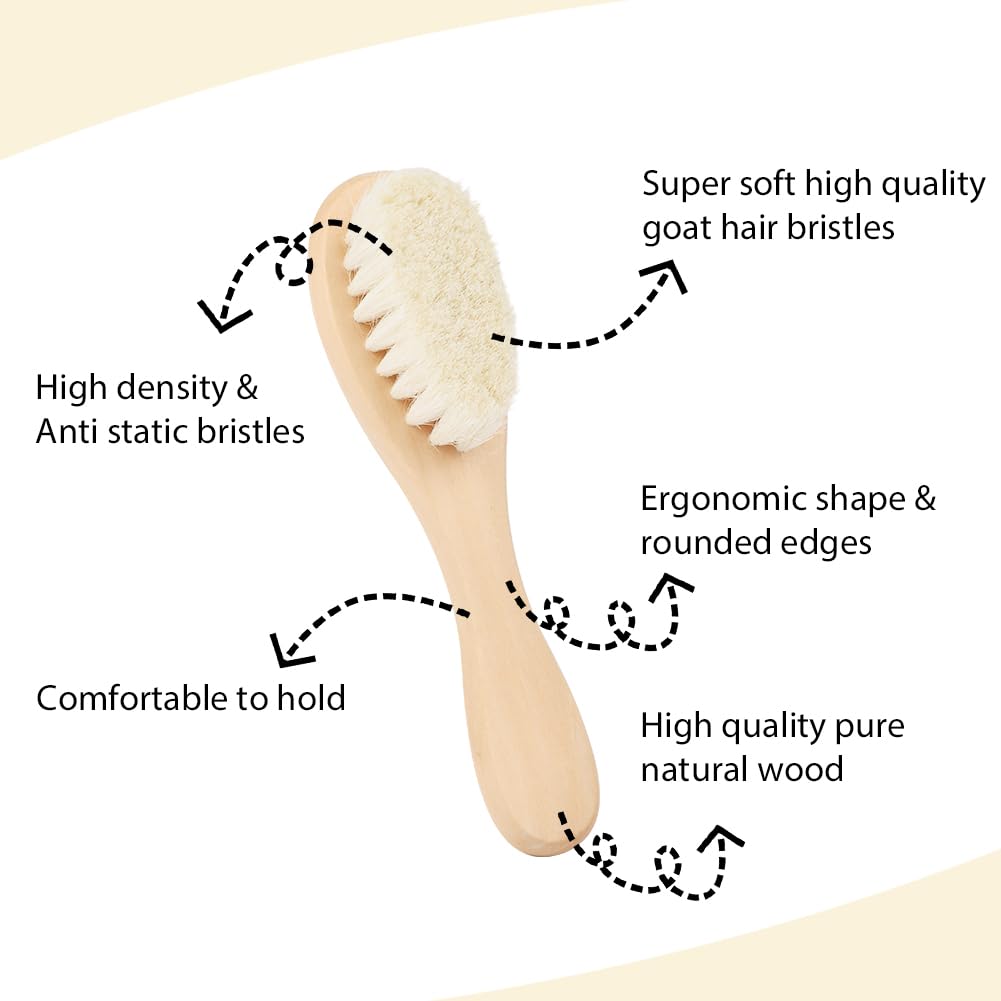 Aolso Baby Hair Brush with Wooden Handle, Baby Hair Brush, Eco-Friendly Wood Hairbrush for Scalp Health Prevent Cradle Cap, Perfect Girl Boy Baby Gift Registry