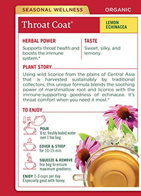 Traditional Medicinals Organic Throat Coat Lemon Echinacea Herbal Tea, Supports Throat Health, (Pack of 1) - 16 Tea Bags