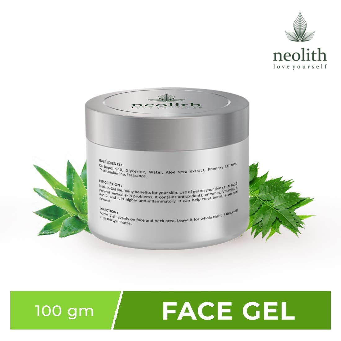Neolith Neem Aloe Vera Soothing & Hydrating Gel || Non-Toxic Aloevera Gel For Acne, Scars, Glowing & Radiant Skin Treatment || Paraben Free, Vegan ||100 gm