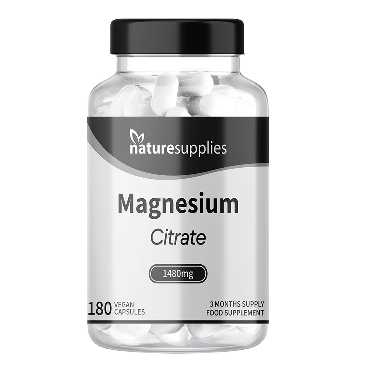 Magnesium Citrate Capsules 1480mg, 180 Per Bottle 3 Months Supply UK-Made, High Absorption Magnesium Supplements, Contributes to The Normal Function of Bones, Teeth, Energy - Naturesupplies…