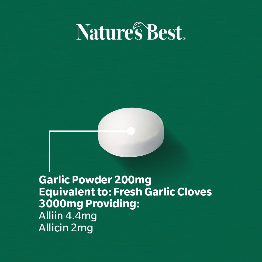 NATURE'S BEST Nature's Best Garlic Tablets 3000mg - High Strength & Rich in Allicin - Taste Controlled & Odthisless - Equivalent to 3000mg of Fresh Garlic - UK Made - 180 Tablets (6 Months' Supply)