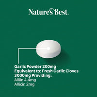 NATURE'S BEST Nature's Best Garlic Tablets 3000mg - High Strength & Rich in Allicin - Taste Controlled & Odthisless - Equivalent to 3000mg of Fresh Garlic - UK Made - 180 Tablets (6 Months' Supply)