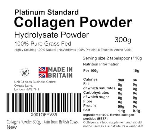 yourhealthstore Collagen Powder 300g, 100% Pure Unflavoured, Grass Fed, Platinum Standard, Bovine, Made in Britain from British Cows.