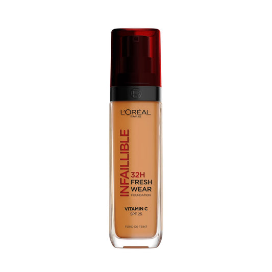 L'Oréal Paris Liquid Foundation, Full Coverage, Lasting Wear, With Vitamin C and SPF 25, Infallible 32H Fresh Wear, 330 Hazelnut