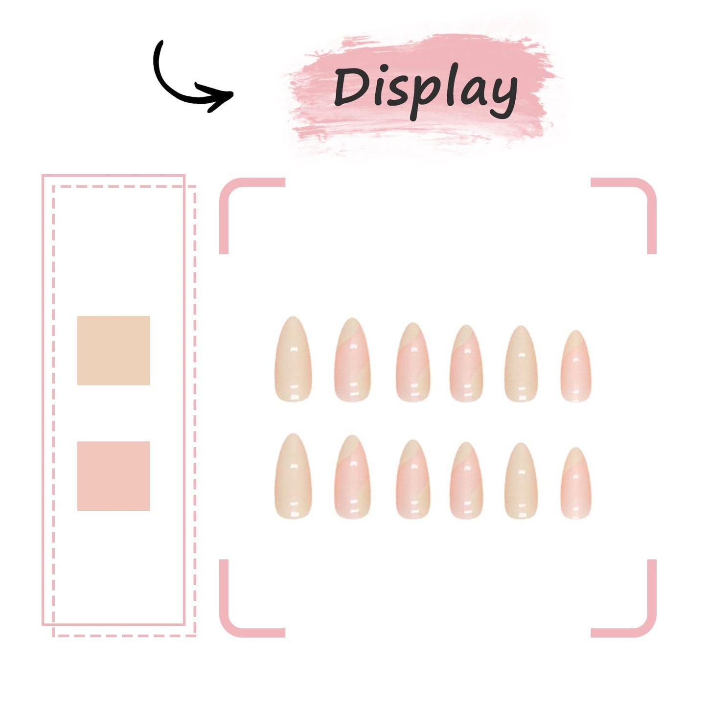 Ceboic 24Pcs Almond French Press on Nails Short, Yellow Glossy Acrylic French Tips Fake Nails, Ballerina False Nails with Waves Designs Full Cover Stick on Nail for Women and Girls