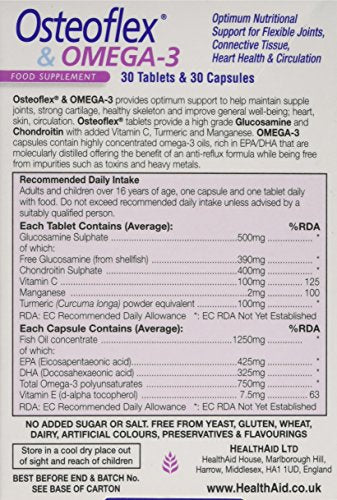 HealthAid Osteoflex & Omega-3 - Glucosamine, Chondroitin & Omega 3 Joint Support Supplement - for Flexibility & Mobility - 30 Tablets & 30 Capsules - Dual Pack