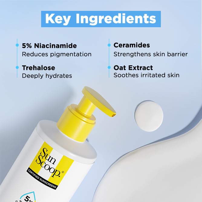 SunScoop 5% Niacinamide Body Sunscreen SPF 50+ PA++++ | Ceramides & Oat Extract | Broad Spectrum UVA UVB | No White Cast | 24hr Moisture | Non-Greasy Body Lotion | All Skin Types | 200ml