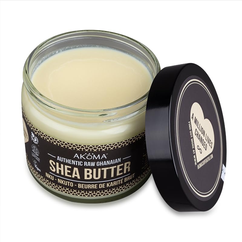 akoma Authentic Raw Shea Butter Jar - Cosmos Certified, Vegan, Fairly Traded, (Jars) - 250ml