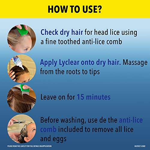 Lyclear Original Shampoo Head Lice Treatment + Head Lice Comb – Kills Head Lice and Washes Hair – Effective in Just 15 Minutes – 200 ml Shampoo Format and Nit Comb