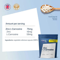 Longevity Box Zinc L-Carnosine Supplement - 75mg x 180 Capsules of Maximum Bioavailable Zinc L-Carnosine 2 Per Serving, Supports Gut Health, Nutrient Absorption, Digestive Comfort - 3 Months Supply