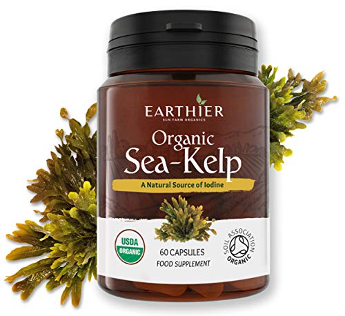 Earthier Certified Organic Iodine from 500mg Sea Kelp Giving 385mcg Iodine per Capsule 256% RDA Contributes to Normal Thyroid Function