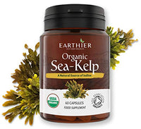 Earthier Certified Organic Iodine from 500mg Sea Kelp Giving 385mcg Iodine per Capsule 256% RDA Contributes to Normal Thyroid Function