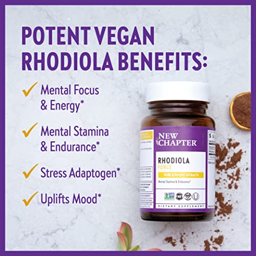 New Chapter Rhodiola Force 300mg with Potent Vegan Rhodiola for Mental Focus & Stamina, Endurance + Mood Support + Stress Adaptogen + Non-GMO Ingredients - 30 Count