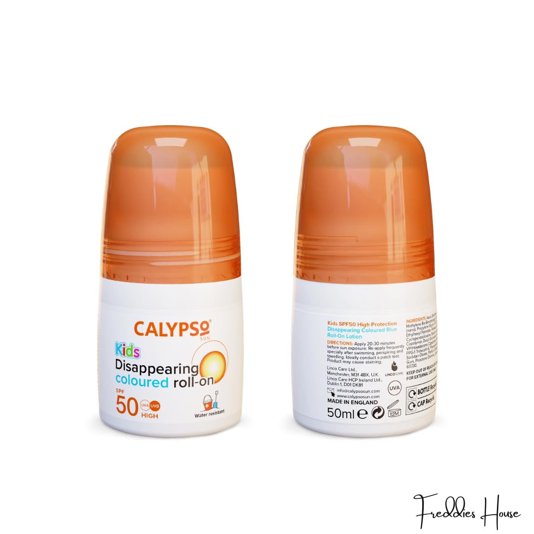 Freddies House Calypso Sun Protection Twin Pack for Adults & Kids: SPF 50 Roll On Sunscreen & SPF 30 Lip Balm - Travel-Friendly Suncare Essentials