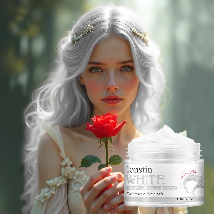 lonstin White Hair Colour Wax for Kids & Adults Temporary Hair Dye Wax 100g Wash Out, Non-Sticky Clay Mud Cream for Parties, Cosplay & Daily Fun