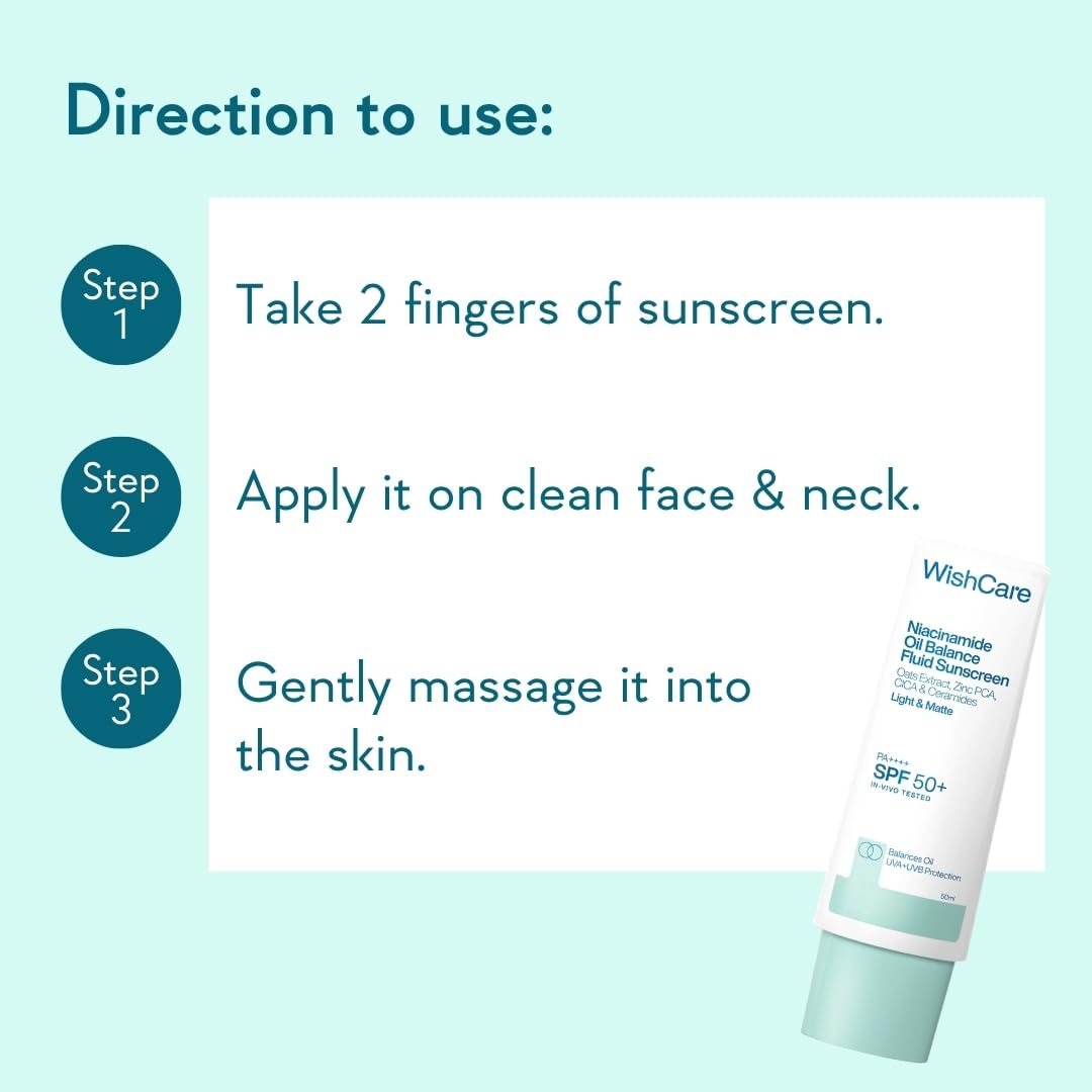 WishCare 5% Niacinamide Oil Balance Fluid Sunscreen SPF 50 PA++++ - Lightweight Matte Sunscreen SPF 50 for Oily Skin & No White Cast 50g