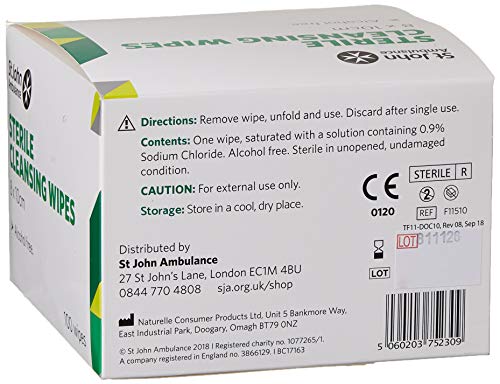St John Ambulance F115100 Sterile Cleansing Wipes, Pack of 100