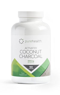 Pure Health Pure Activated Charcoal 2000mg 120 Coconut Capsules Fast Bloating Relief