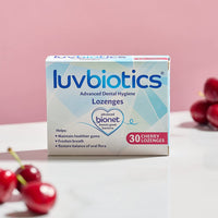 Luvbiotics Lozenges with Oral Probiotics & Xylitol and Aloe Vera Promotes Good Bacteria for Fresh Breath, Healthy Gums and Cavity Protection. Cherry Mint Pack of 30