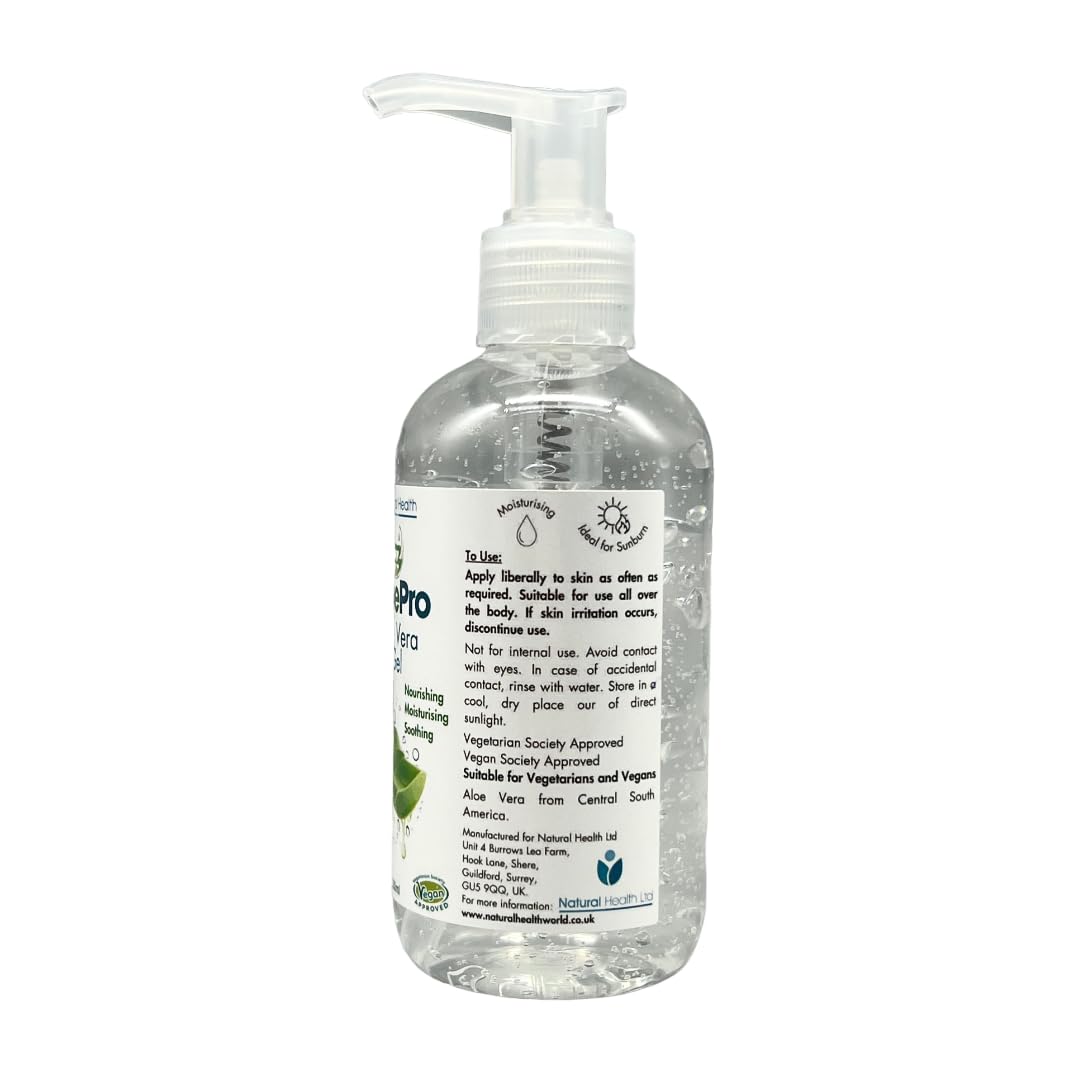 AloePro Aloe Pro Pure Vegan Aloe Vera Gel 200ml - Natural Cooling, Moisturising and Soothing in Dispenser Bottle (2)