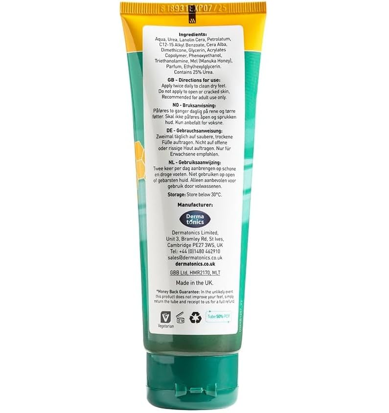 Dermatonics Fast-Acting Manuka Honey Heel Balm | Nourishing Formula for Very Dry and Cracked Heels | Visible Results in Just 1 Day | Suitable for Diabetics | 70 ml