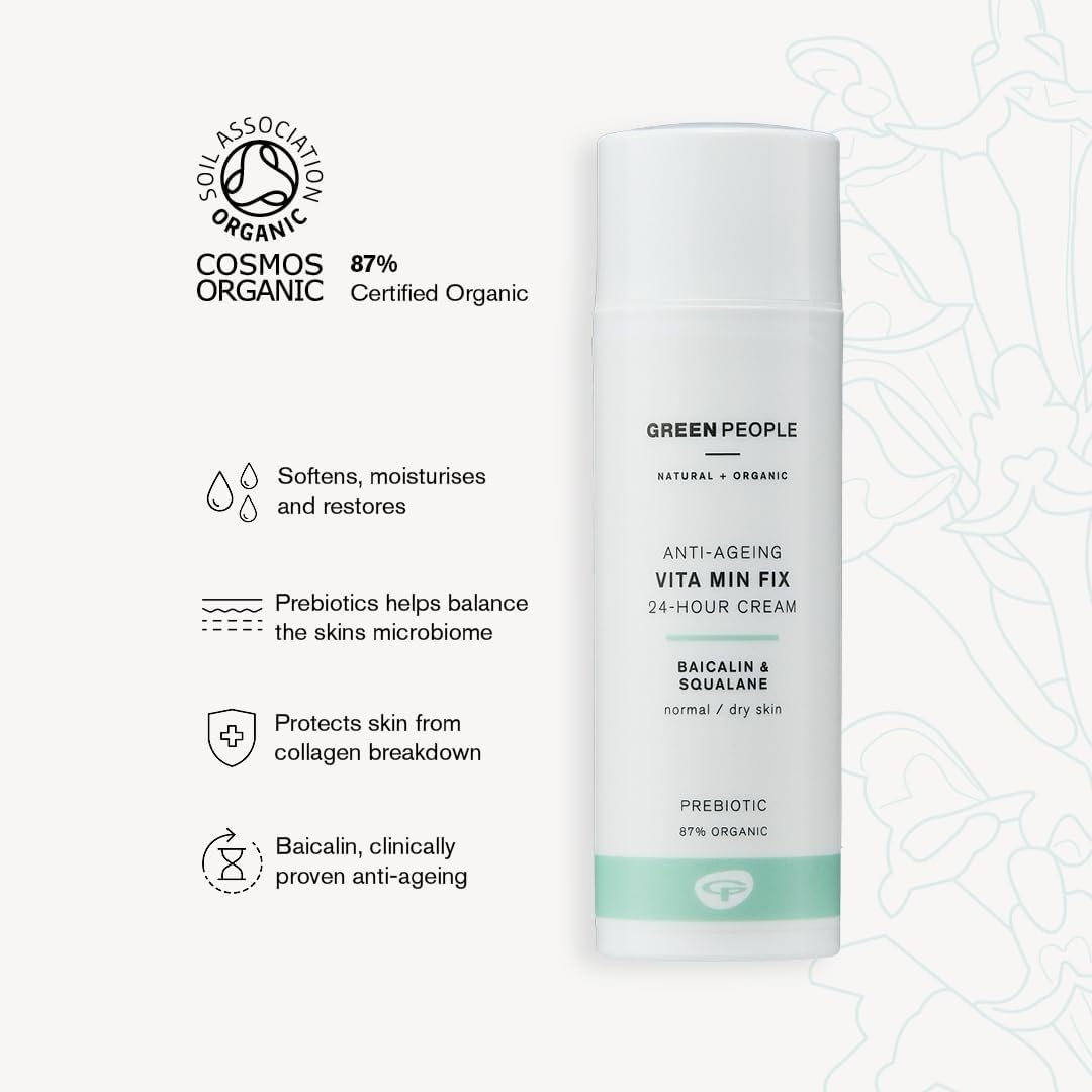 Green People Vita Min Fix Moisturiser - 24-Hour Cream - With Squalane (Derived from Olives) for Normal & Dry Skin - Paraben & Alcohol Free - Cruelty Free & Vegan, 50ml