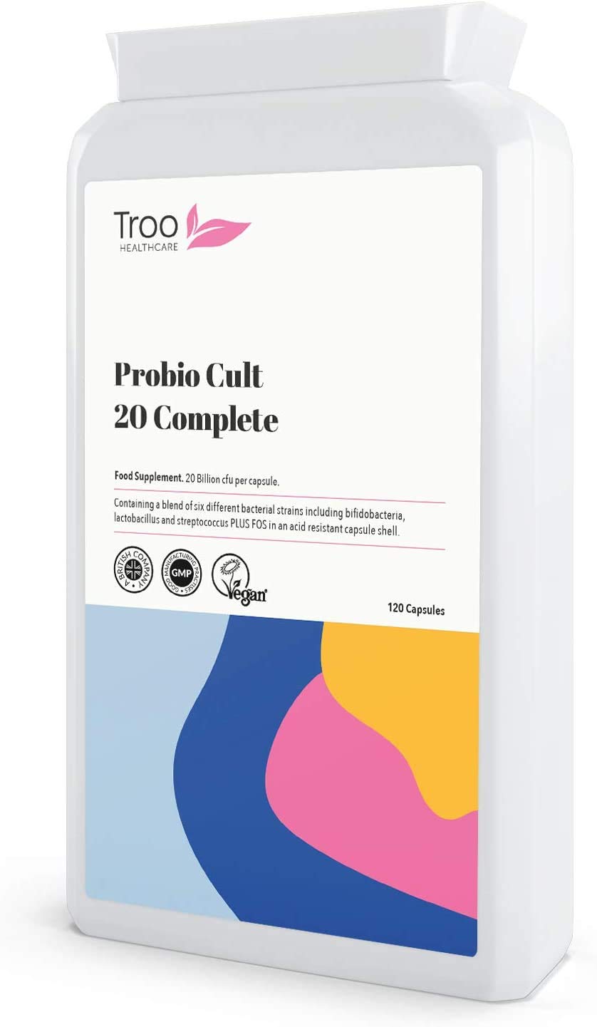 Troo Health Care Probio Cult-20 120 Vegan Capsules 20 Billion cfu | 6 Strain Active Bacterial Cultures | Targeted Release | Acidophilus | Bifidobacterium | Streptococcus Thermophilus | UK Manufactured