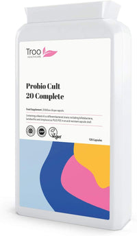 Troo Health Care Probio Cult-20 120 Vegan Capsules 20 Billion cfu | 6 Strain Active Bacterial Cultures | Targeted Release | Acidophilus | Bifidobacterium | Streptococcus Thermophilus | UK Manufactured