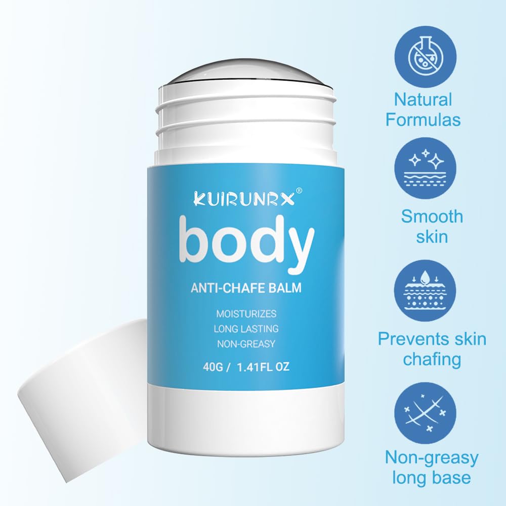 KUIRUNRX® Anti Chafe Balm, Thigh Anti Chafe Stick, Anti-Friction Cream for Heel, Lower Arm, Thigh Legs, Water & Sweat Proof for Preventing Thigh Rashes & Sports Chafing, 40g