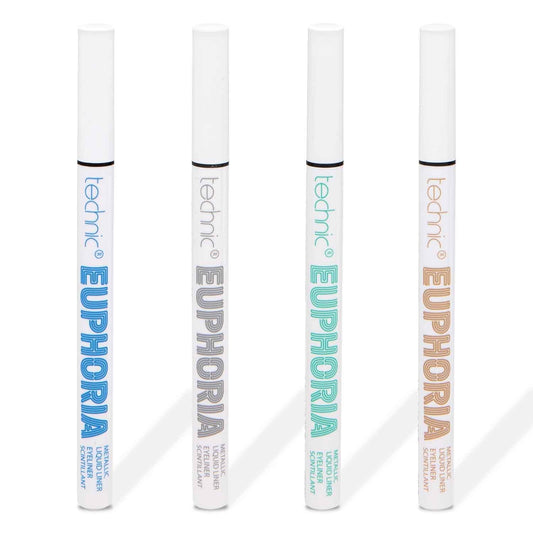 Technic Euphoria Metallic Liquid Liner - Highly Pigmented - Long Lasting - Brush like Tip for Ultimate Precision 0.8ml (4Pc Bundle)