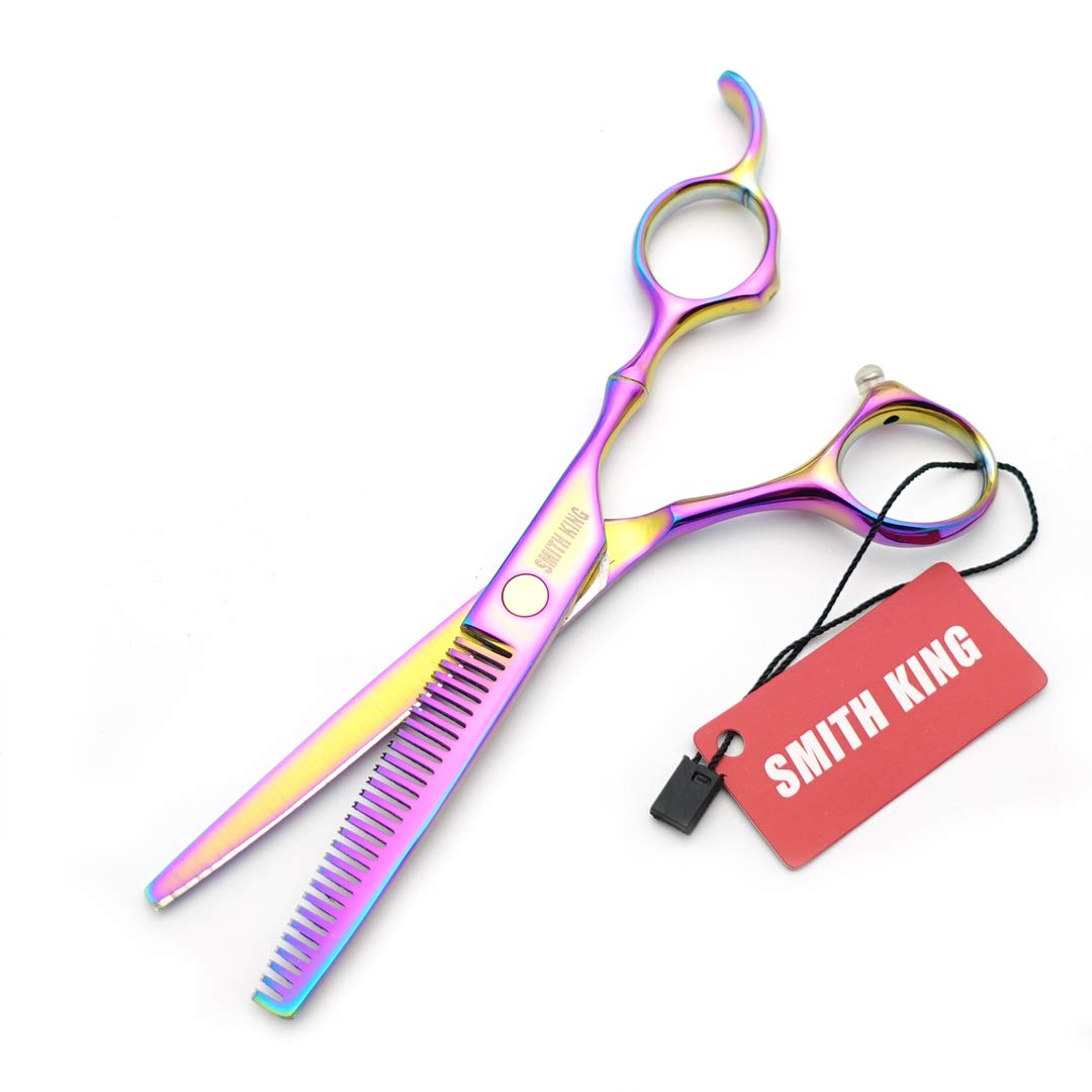 Smith King 6.0 inch hair scissors set hair cutting scissors & thinning scissors with razor&comb in 1 set (Rainbow)
