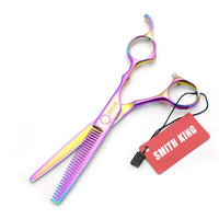 Smith King 6.0 inch hair scissors set hair cutting scissors & thinning scissors with razor&comb in 1 set (Rainbow)